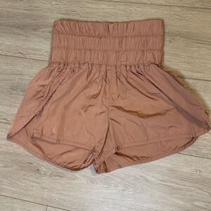 FP MOVEMENT THE WAY HOME HIGH WAISTED BROWN RELAXED FIT NYLON WOMEN’S SHORTS